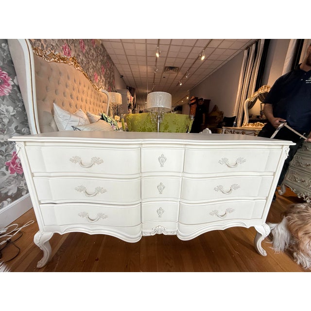 Chateau Shabby Chic Castilian Chest of Drawers – Distressed Ivory and Aged Gray For Sale In New York - Image 6 of 6