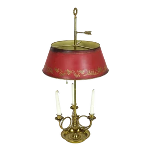 Early 20th Century French Tole Bouillotte Lamp in Red and Brass