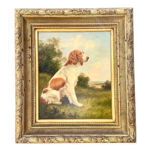 Vintage Landscape Oil Painting With Dog