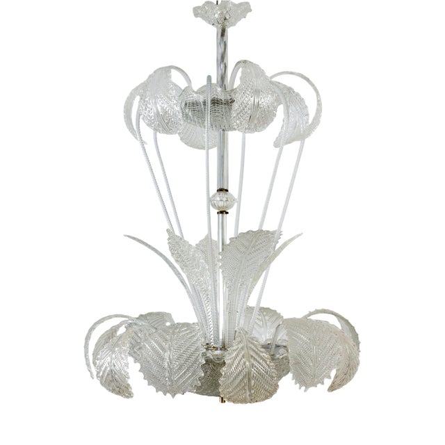 Art Deco Ninfea Murano Glass Chandelier attributed to Barovier Italy, 1940 For Sale