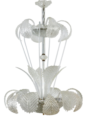 Art Deco Ninfea Murano Glass Chandelier attributed to Barovier Italy, 1940