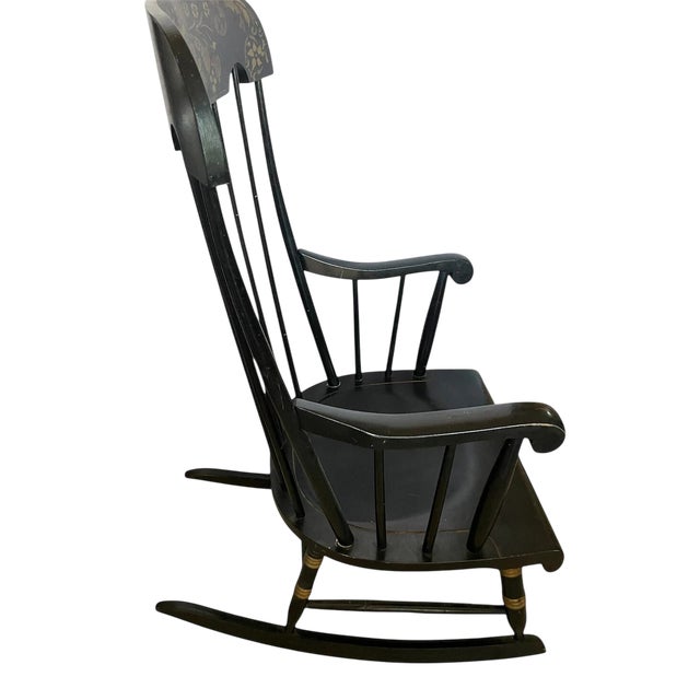 Nichols & Stone Black Stencilled Windsor Rocking Chair - Vintage Mid 20th Century - Expertly crafted in Gardner,...