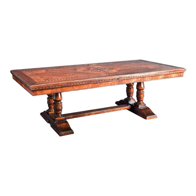 Italian Walnut Extension Dining Table With Inlay For Sale