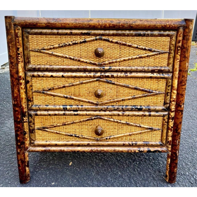 1970s British Colonial Tortoiseshell Bamboo and Cane Three Drawer Chest For Sale In New York - Image 6 of 12