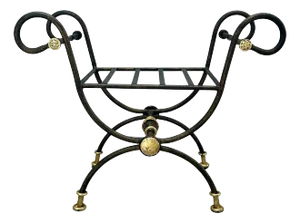 Maison Jansen Style Partial Gilt Wrought Iron Curule Bench.