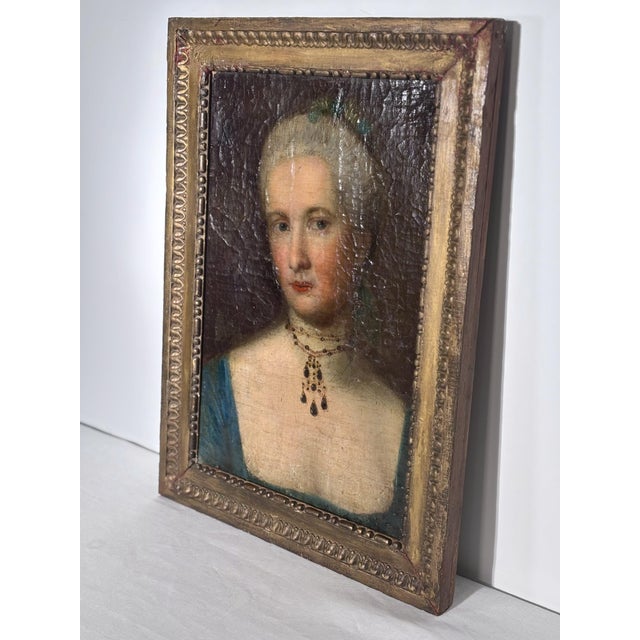 German School Artist, Portrait of a Woman Adorned with Jewelry, 18th Century, Oil Painting on Panel, Framed For Sale - Image 10 of 12