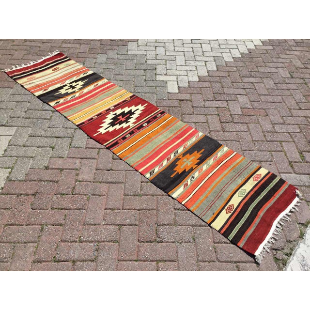 Vintage Hand Woven Aztec Runner Rug Chairish