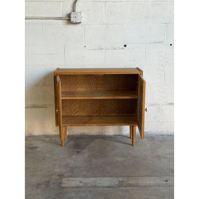 Wood Oak Display Cabinet With Leaded Glass Doors Interior Shelf Mid-Century Modern Denmark 1960s For Sale - Image 7 of 10
