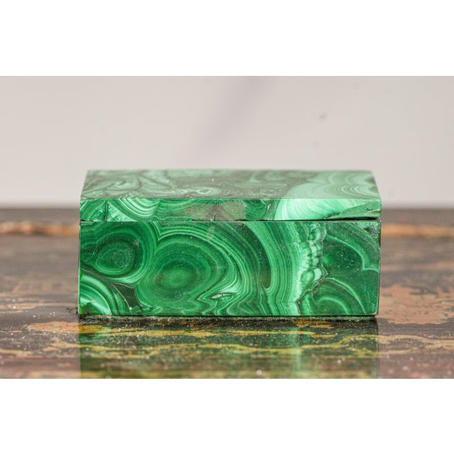 Green Striking Pattern Hand Polished Antique Malachite Stone Jewelry Trinket Box For Sale - Image 8 of 12