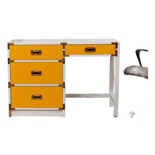 Mid 20th Century Campaign Mustard Desk For Sale