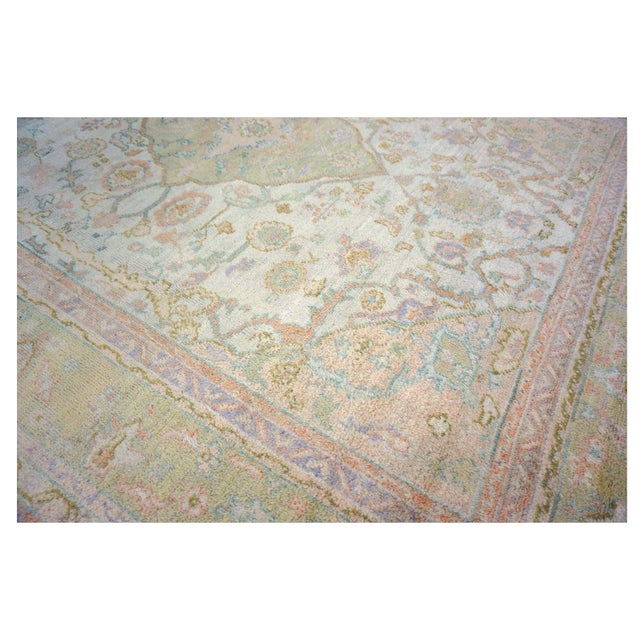 Antique Turkish Oushak Wool 10x13 Olive, Ivory, & Pink Handmade Area Rug #1144268 For Sale - Image 12 of 15