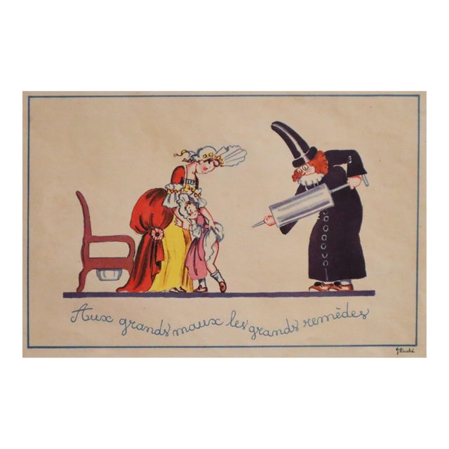 1940's French Medicine Advertisement, Lescène Laboratories, "Aux Grand Maux..." - Jacqueline Duché For Sale