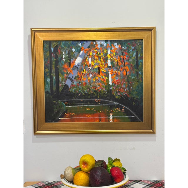 Orange Autumn River Post Impressionist Oil Painting For Sale - Image 8 of 8