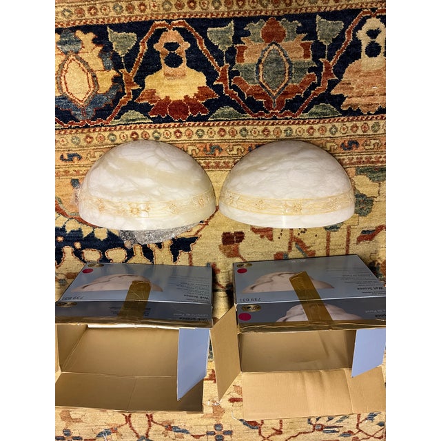 Antique Alabaster Deco Wall Sconces - a Pair For Sale - Image 4 of 4