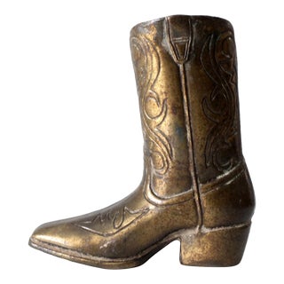 Mid Century Brass Cowboy Boot Statue For Sale