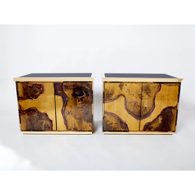 Mid-Century Modern Pair of Isabelle and Richard Faure Oxidized Brass Cabinets Buffets 1970s For Sale - Image 3 of 13
