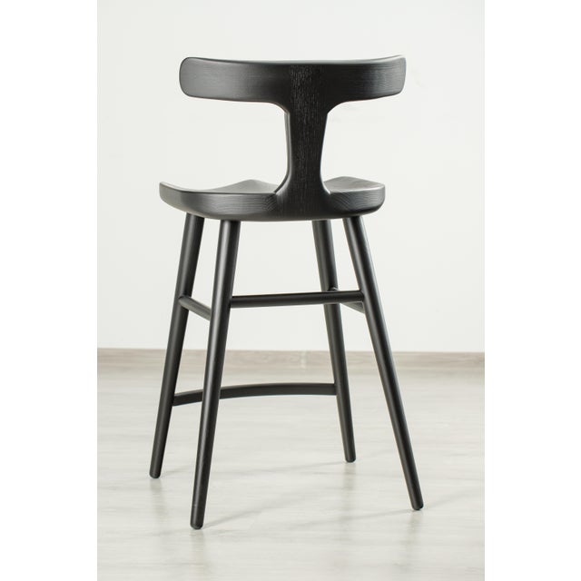 Modern Modern Style Ash Solid Wood Counter Chair With Back in Black Color For Sale - Image 3 of 11