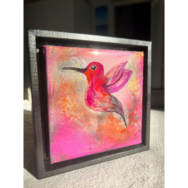 Hummingbird #1 by Ana Hefco | Tinted Layered Resin on Stretched Canvas of a hummingbird in flight For Sale - Image 4 of 5