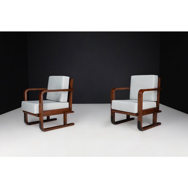 Set of Art Deco Armchairs in Oak Bentwood and New Upholstery, Austria, 1930s For Sale - Image 4 of 16