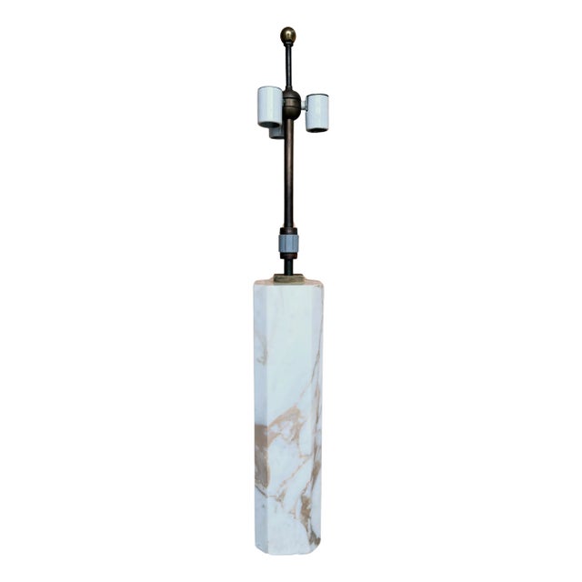 T. H. Robsjohn-Gibbings Large Marble Column Lamp, All Original Fittings For Sale