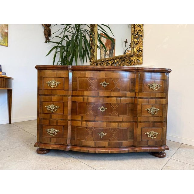 Baroque Chest of Drawers in Fruitwood Marquetry and Walnut For Sale - Image 17 of 18