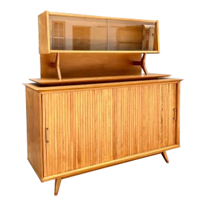 Mid-Century Modern Two-Piece Atomic Style Hutch and Tambour Sideboard | by Baumritter