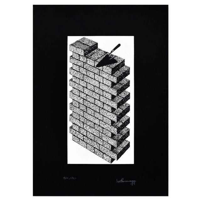 Image dimensions: 46 x 24 cm. Wall and Trowel is a peculiar and rare lithograph realized by the artist Ivo Pannaggi in a...