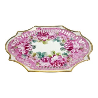 Vintage Formalities Baum Bros Rose Art Gold Accent Floral Decorative Dish For Sale