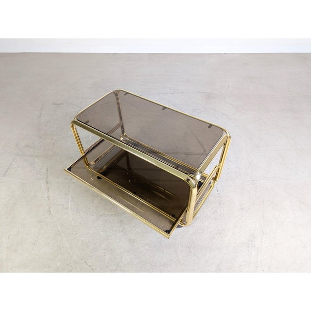 Brown Mid-Century Modern Serving Trolley in Brass and Glass, Italy, 1970s For Sale - Image 8 of 10