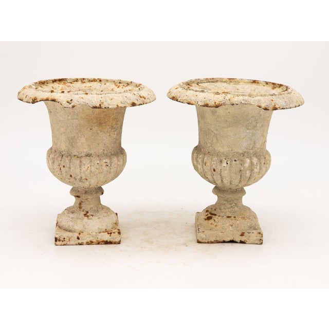 Pair of White Cast Iron Urns, French Early 20th Century For Sale - Image 4 of 9
