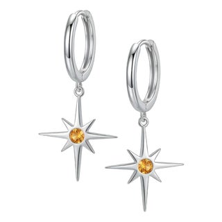 925 Sterling Silver Starburst Drop Earrings With Citrine Gemstone | Modern Hoop Dangle Earrings for Women - A Pair For Sale
