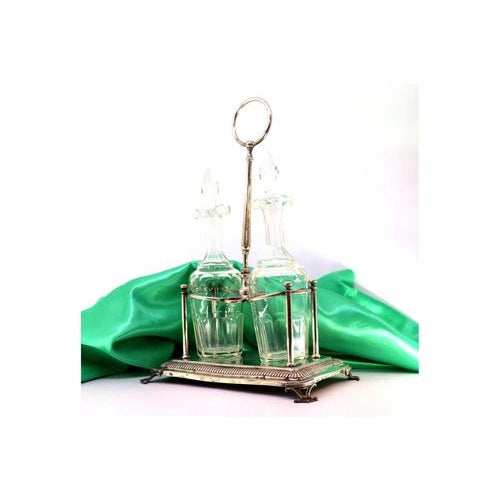 Metal Glass Liqueur Set with Cut Glass Cruets, Set of 3 For Sale - Image 7 of 7