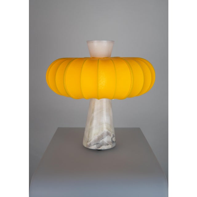 Contemporary Marble and Cadmium Yellow Cotton Table Lamp from ZAVADSKI For Sale - Image 3 of 3