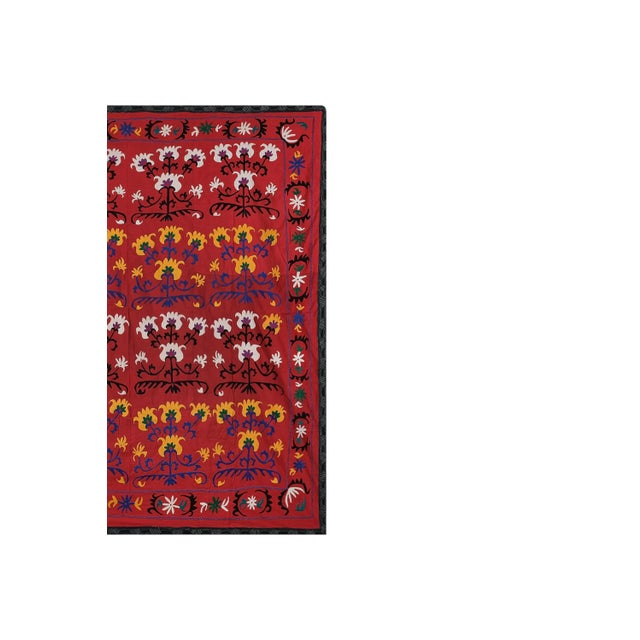 Handmade Red Ethnic Suzani Wall Hanging - Bukhara Embroidered Boho Throw - Vintage Decor 7'3'' x 7'6'' There are stains on...