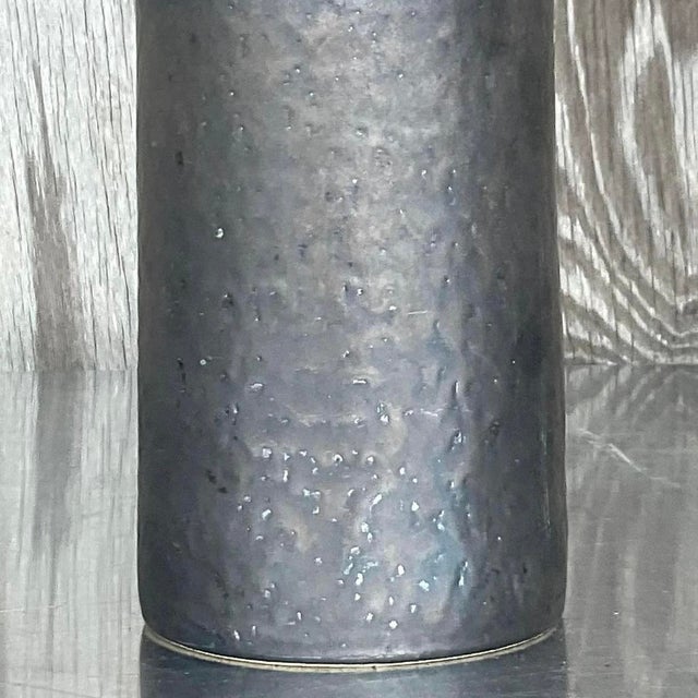 Vintage Brutalist Sculptural Black Studio Pottery Vase For Sale - Image 12 of 13