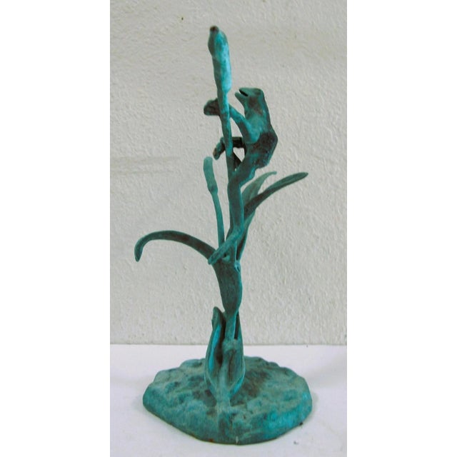 Realism Jumping Frog on Reeds Cold-Cast Bronze Sculpture With Hand Applied Patina For Sale - Image 3 of 13