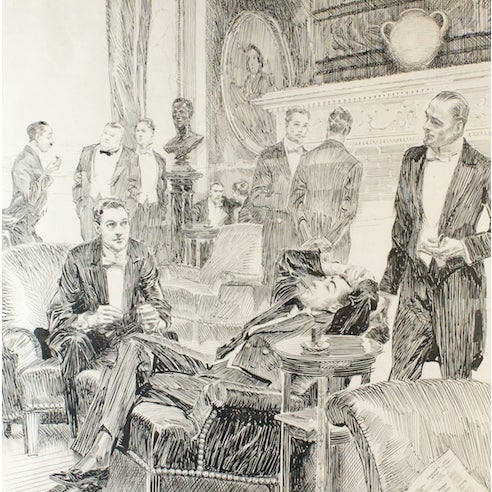 Gentlemen's Players' Club Pen & Ink Drawing by Orson B. Lowell For Sale In New York - Image 6 of 11