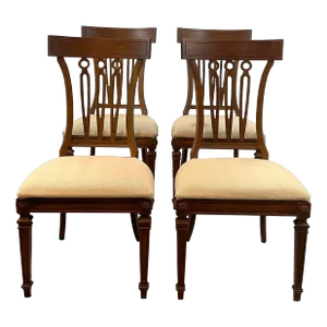 Mid-Centruy Modern Vintage Fruitwood Finished Carved Dining Chair Set of 4