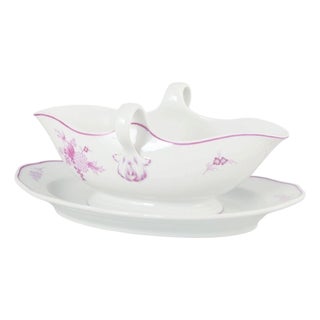 Porcelain Sauce Boat with Lilac Floral Motif from Meissen, Germany, 1930s For Sale