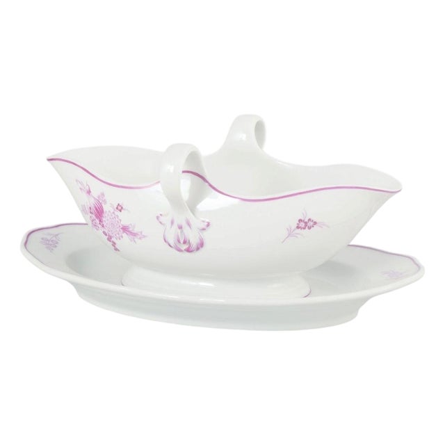 Porcelain Sauce Boat with Lilac Floral Motif from Meissen, Germany, 1930s For Sale