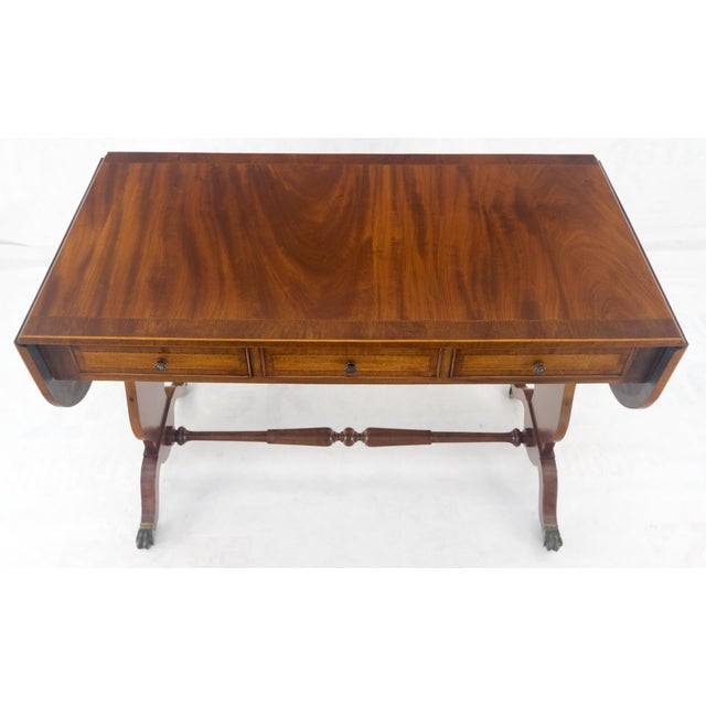 Drop Leaf Sides Dovetail Drawers Banded Inlaid Top Console Writing Library Table For Sale - Image 9 of 12