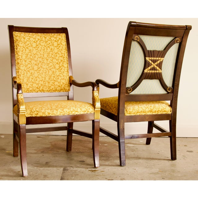A handsome pair of Empire style armchairs with Directoire influences by Shelby Williams of Morristown, Tennessee, made in...