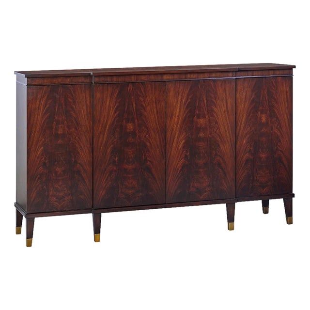 Large 4-Door Mahogany Sideboard for Dining Room, Wide Flame Mahogany Buffet Cabinet For Sale