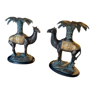 Mid Century Palm Tree and Camel Candle Holders - a Pair For Sale