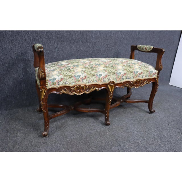 Brown 19th C Louis XV Walnut Carved Bench For Sale - Image 8 of 8