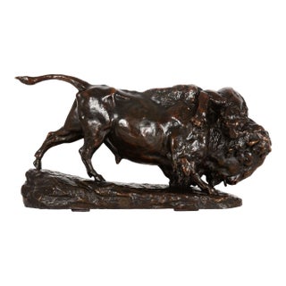 Fine Antique French Bronze Sculpture of Bison and Jaguar by Georges Gardet For Sale