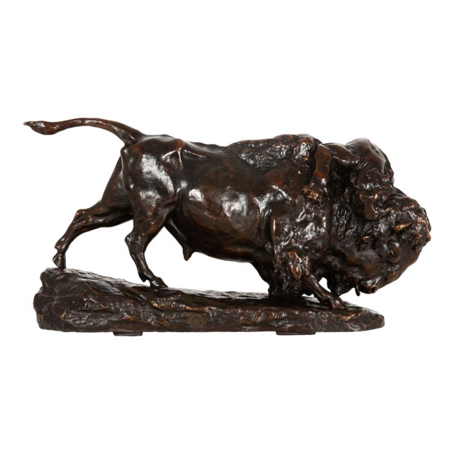 Fine Antique French Bronze Sculpture of Bison and Jaguar by Georges Gardet For Sale