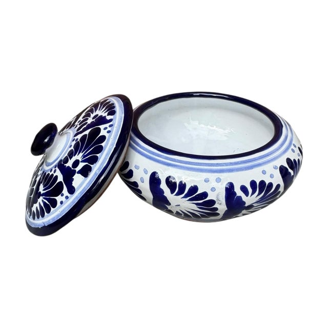 Vintage Mexican Talavera Blue & White Lidded Bowl - 5.5” For Sale In Chicago - Image 6 of 12