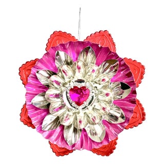 Valentine Ornament With Antique Dresdens & Vintage Light Reflectors V8 For Sale