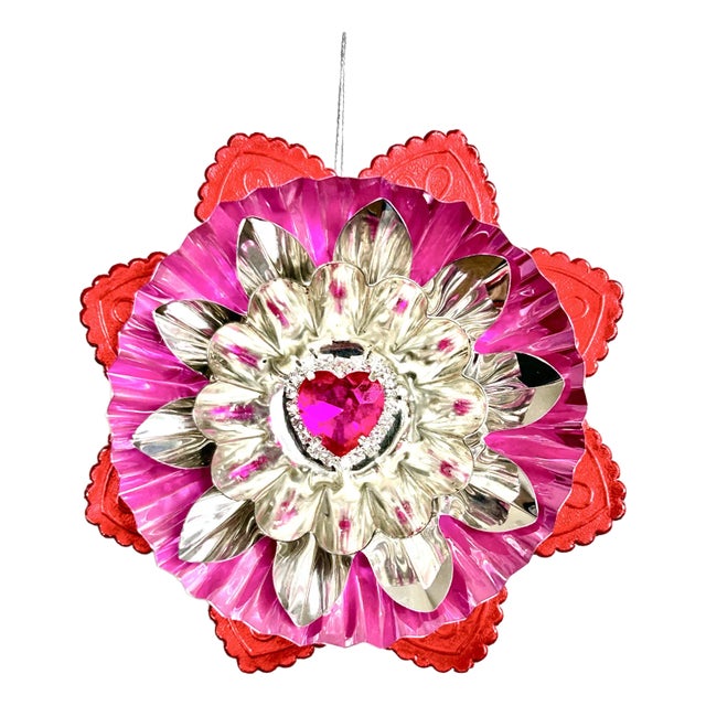 Valentine Ornament With Antique Dresdens & Vintage Light Reflectors V8 For Sale